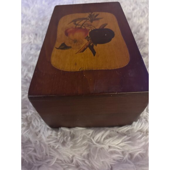 Vintage Wooden Box  Recipes or. Storage With Hand Painted Fruit  Design - Picture 6 of 11